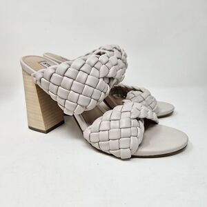 Steve Madden Sandals Womens 8.5M Cream Twisted Open Toe Block Heel S17